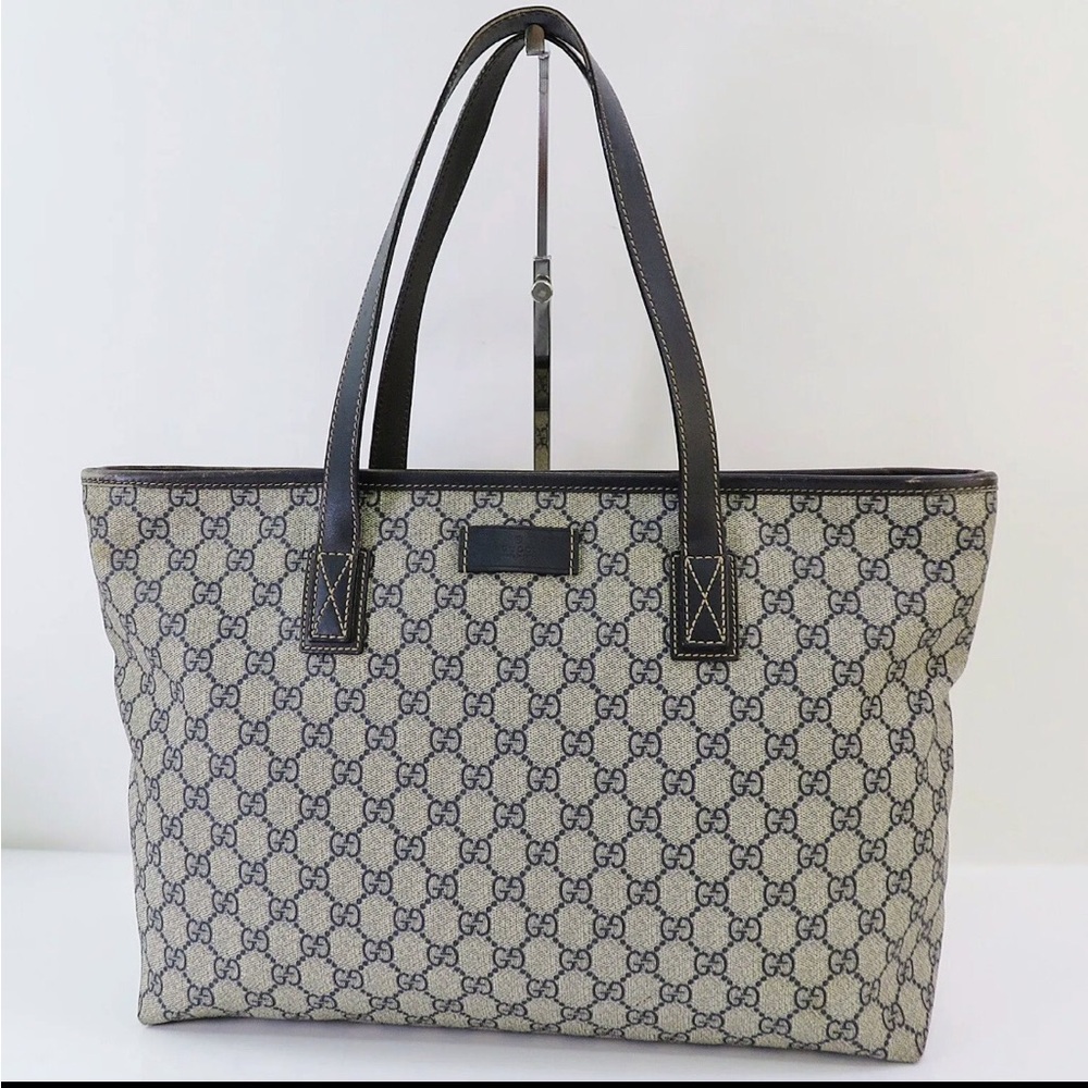 **FINAL**Gucci GG Supreme Monogram PVC Canvas & Leather Tote Navy (Large)